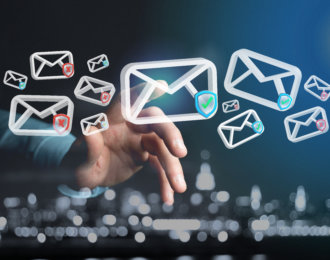 Approved email and spam message displayed on a futuristic interface – Message and internet concept
