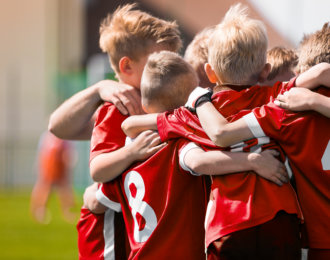 Kids Play Sports Game. Children Sporty Team United Ready to Play